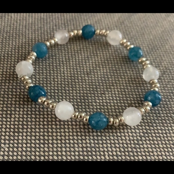 Selenite and Blue Agate Stretch Bracelet - Picture 1 of 3